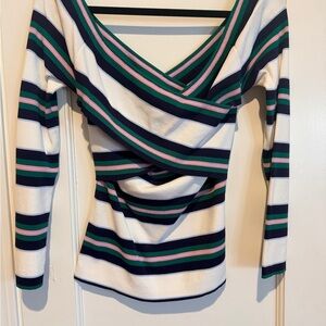 Topshop striped Long Sleeve Wrap style Top size 10